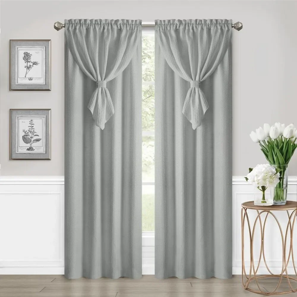 PowerSellerUSA Rod Pocket Blackout Window Curtains Panel with Attached Valance